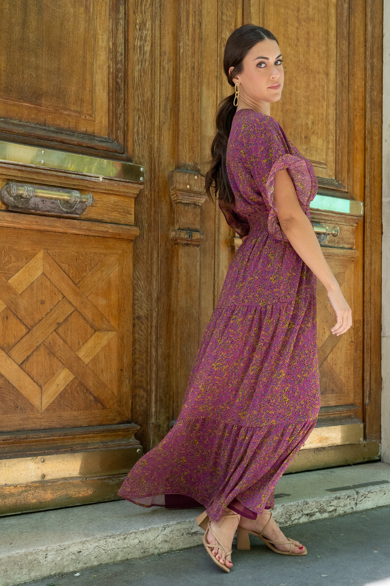 Robe YAEL fleuris prune