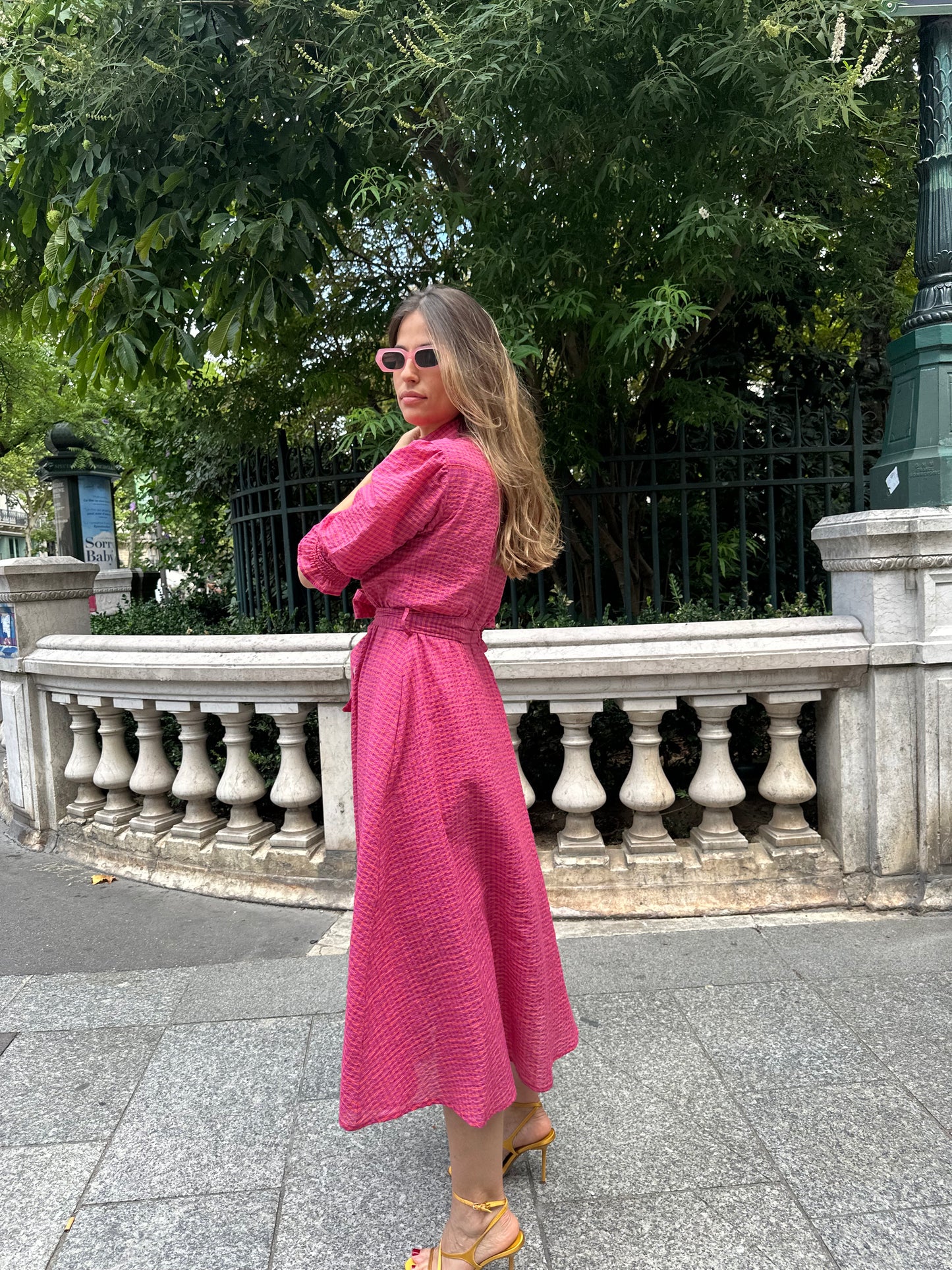 Robe MAE carreaux fuschia