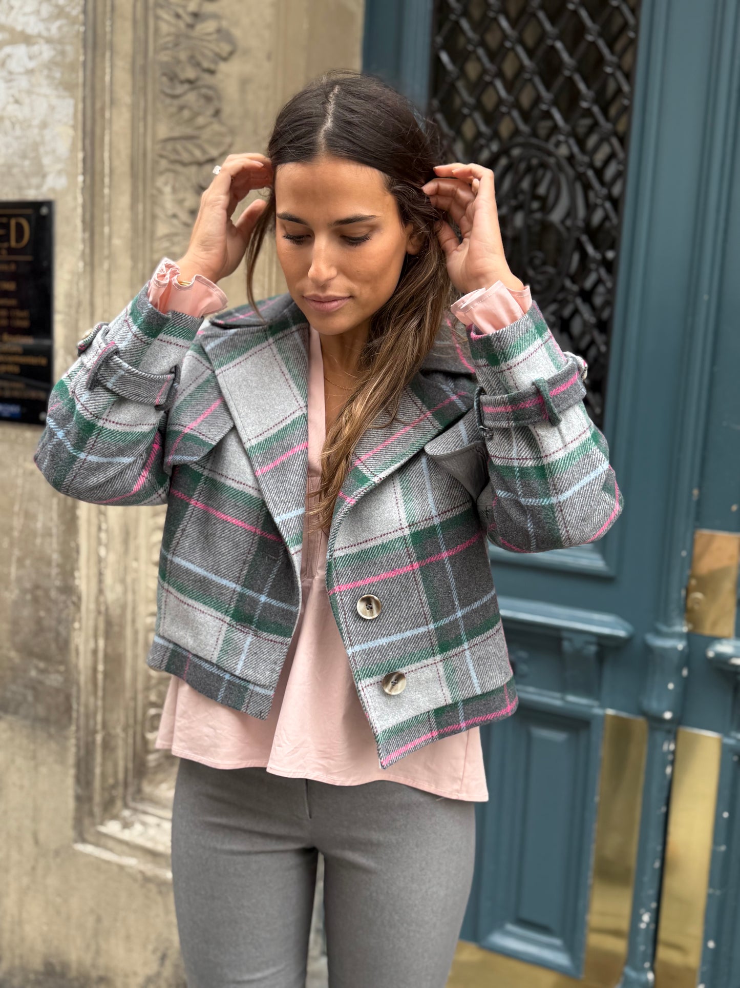 Veste Lauren carreaux grise