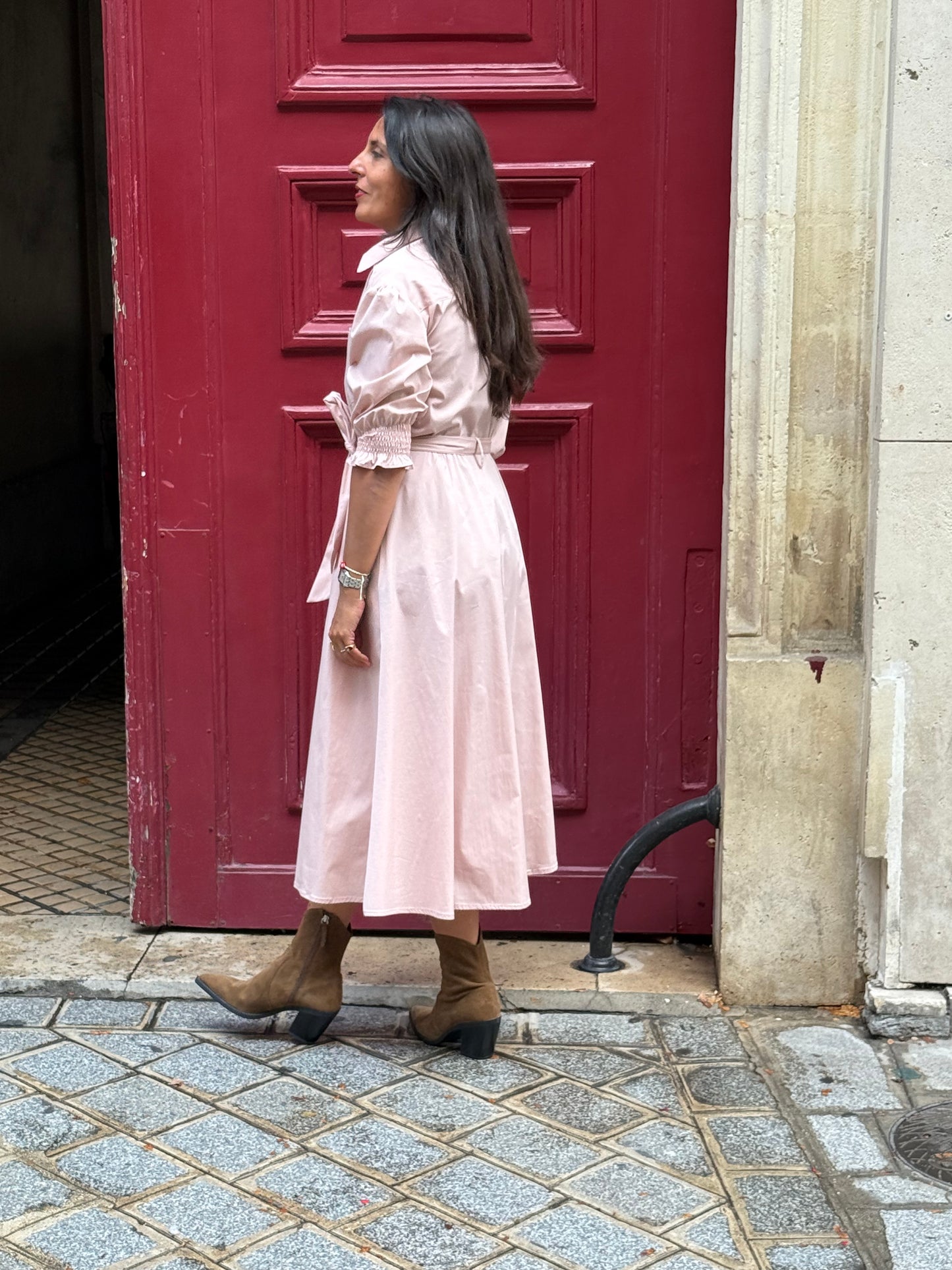 Robe Mae coton rose poudrée