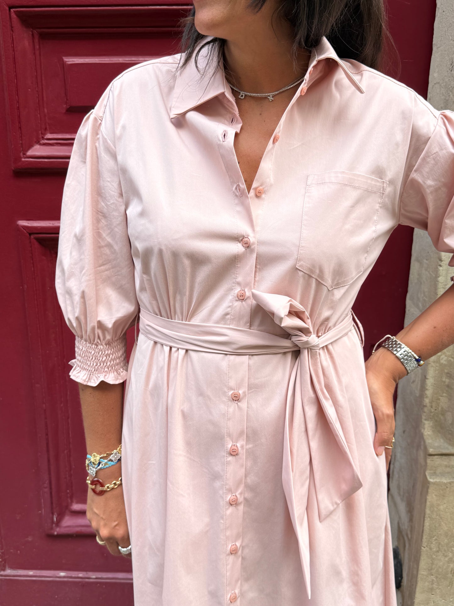 Robe Mae coton rose poudrée