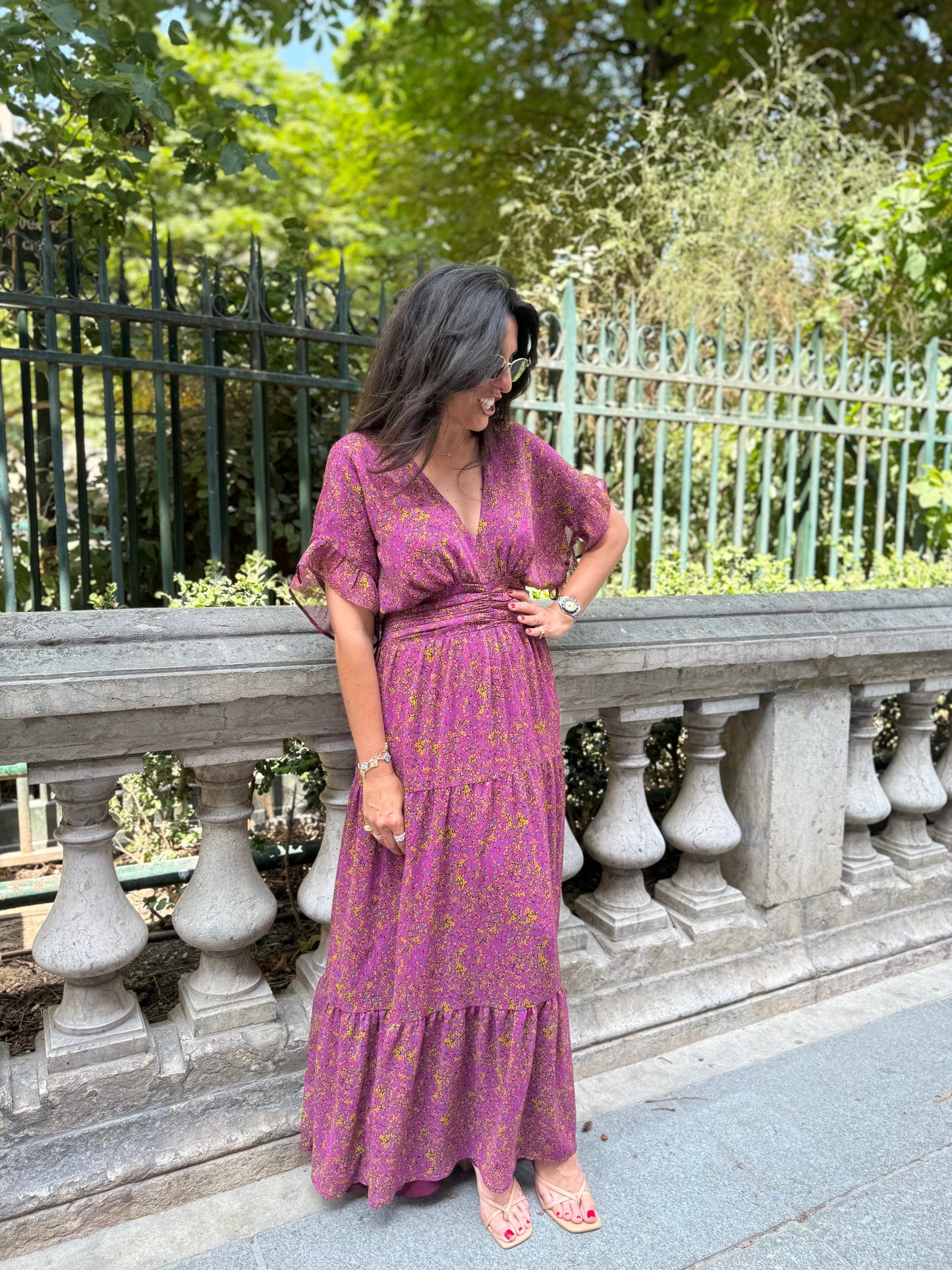 Robe YAEL fleuris prune