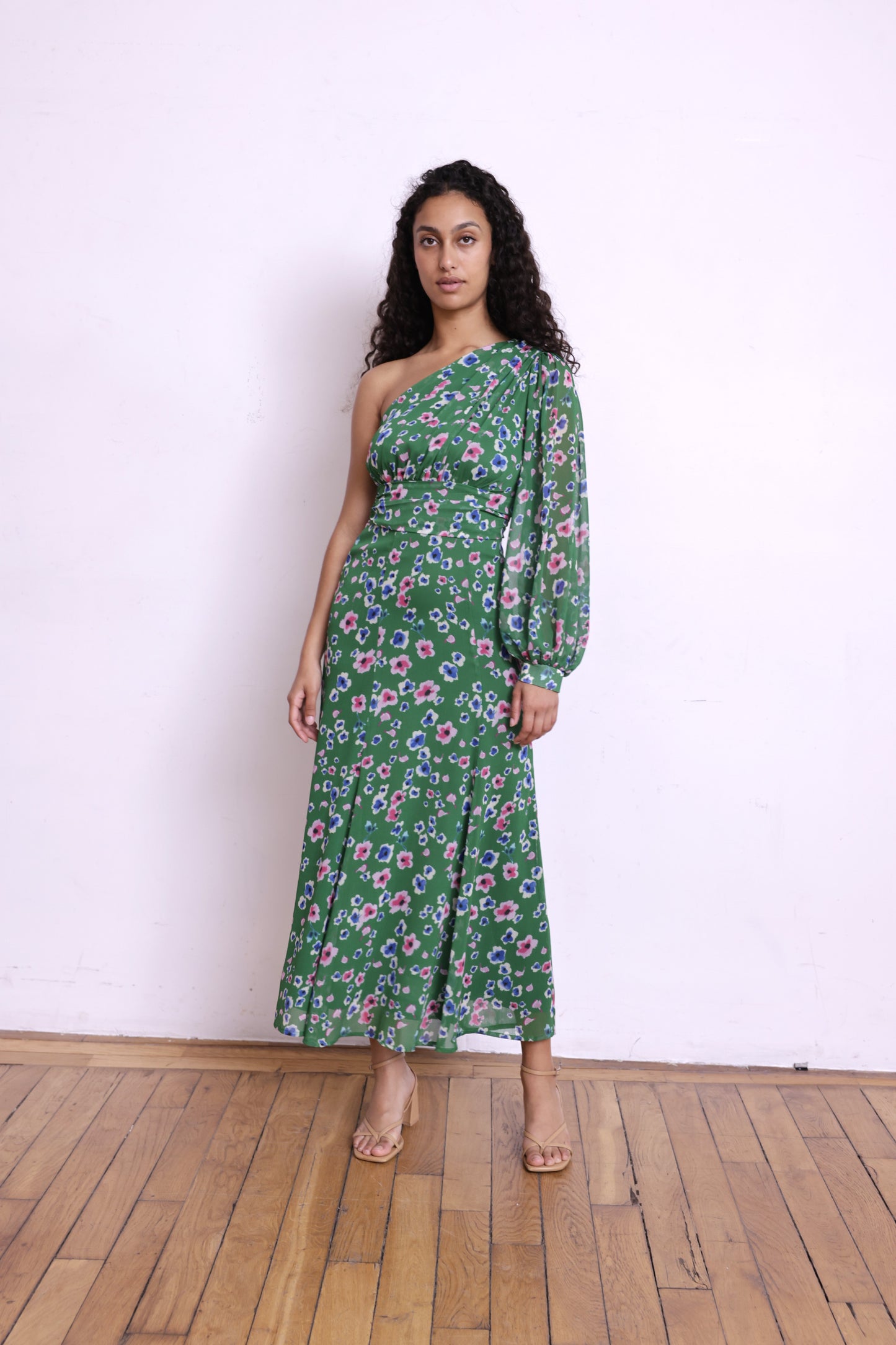 Robe CALYPSO verte fleurs