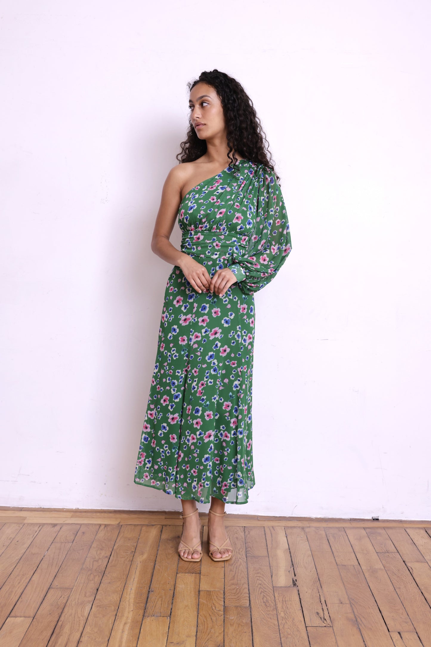 Robe CALYPSO verte fleurs