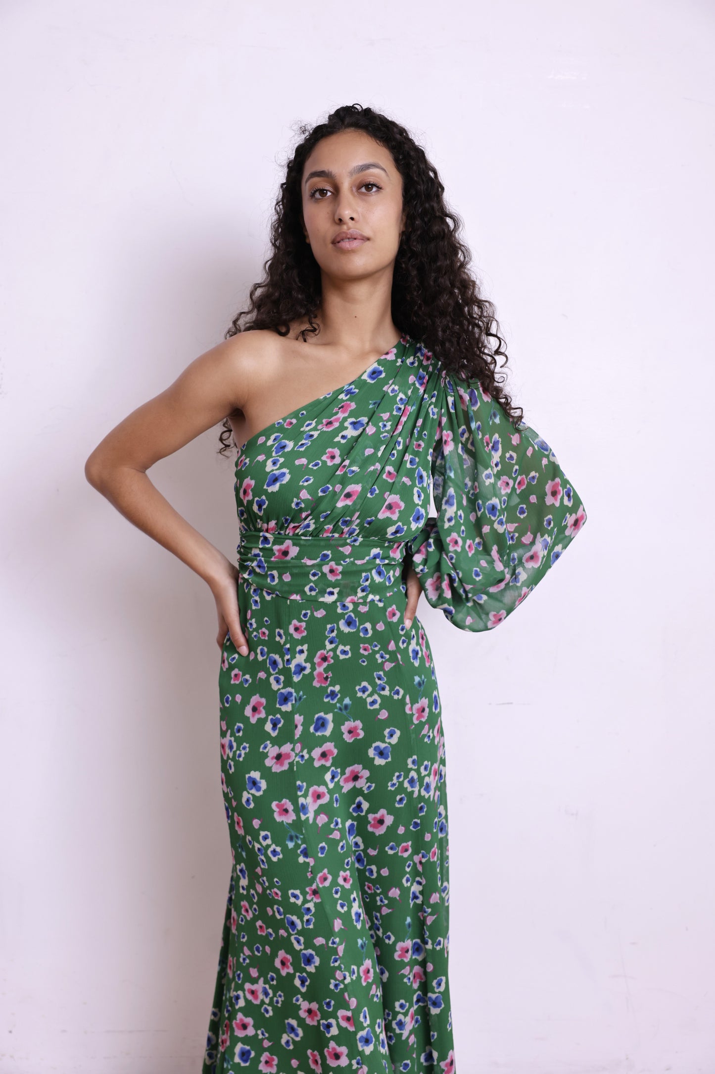 Robe CALYPSO verte fleurs