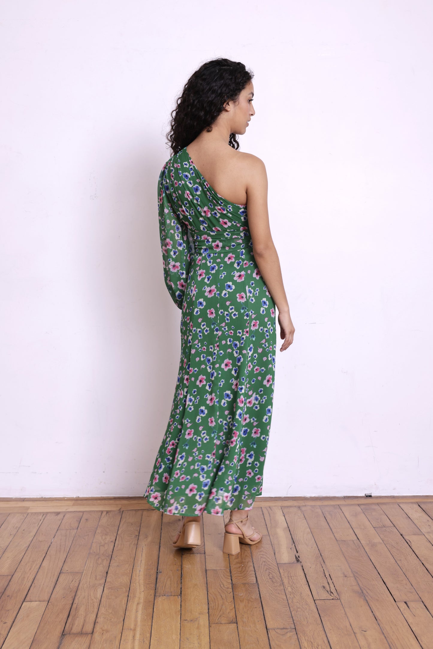 Robe CALYPSO verte fleurs
