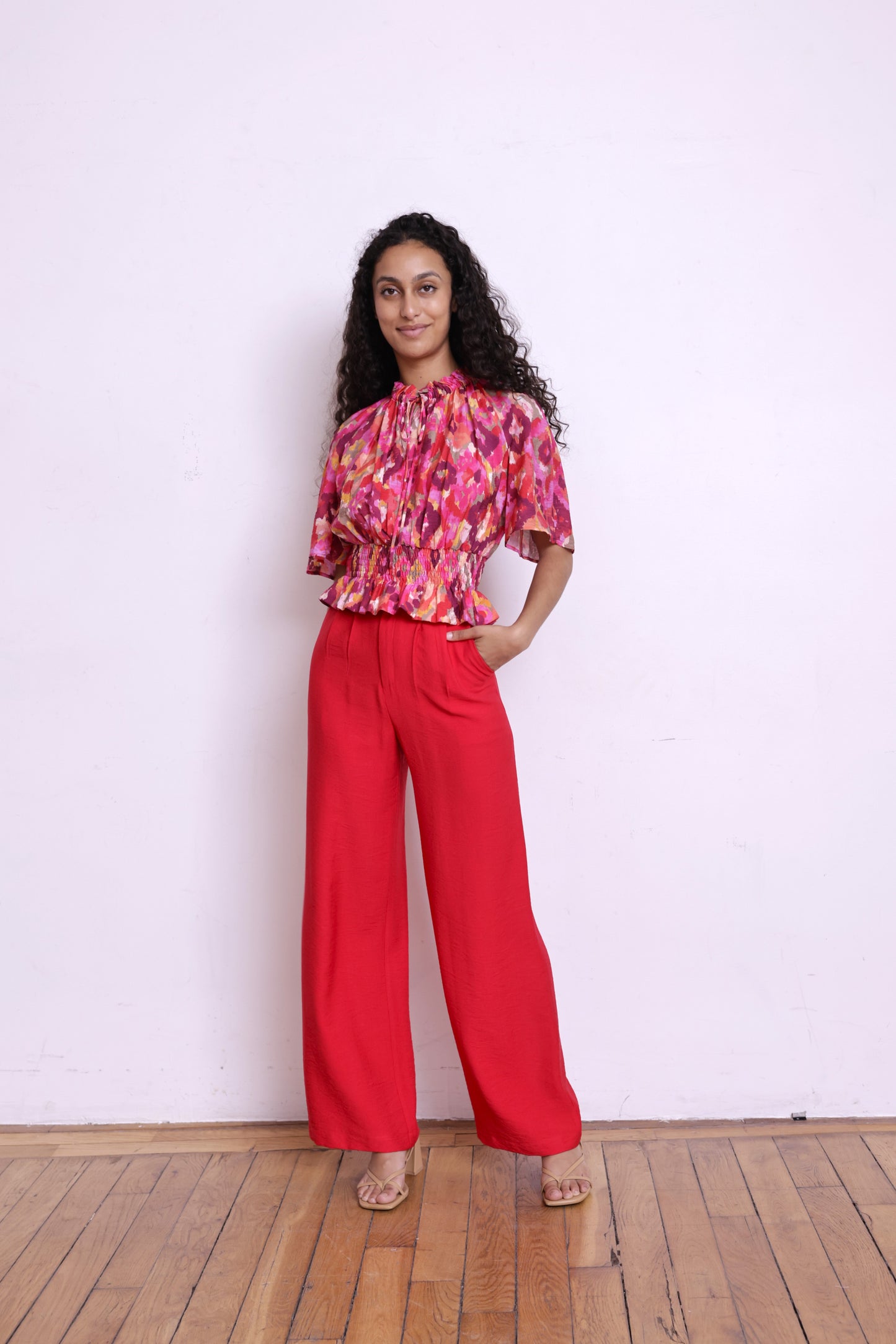 Top LIV print tulum fushia