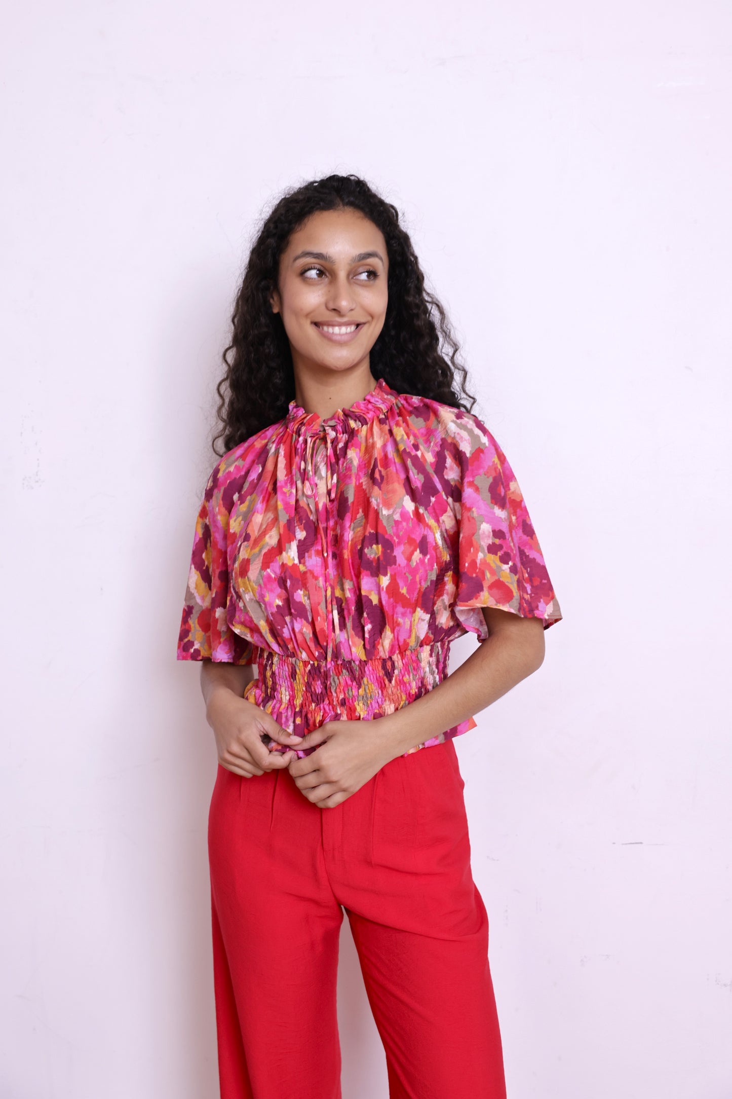 Top LIV print tulum fushia