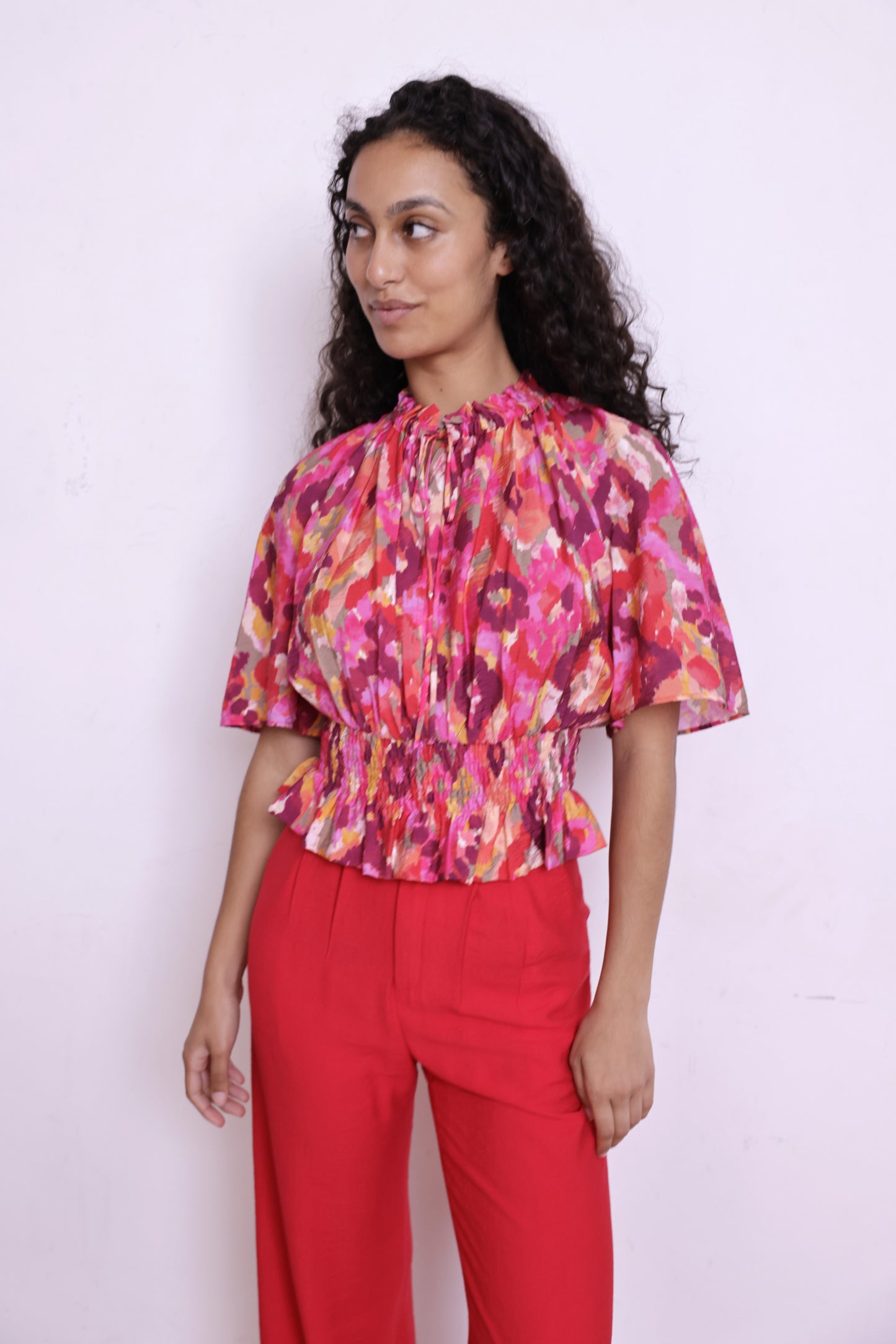 Top LIV print tulum fushia