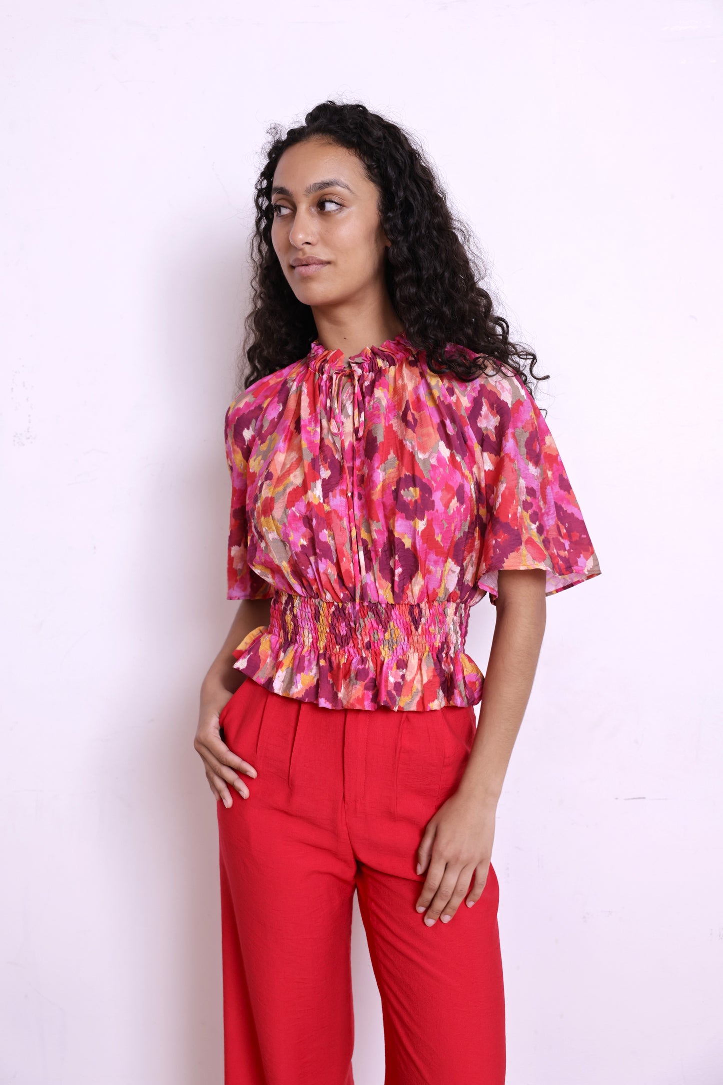 Top LIV print tulum fushia