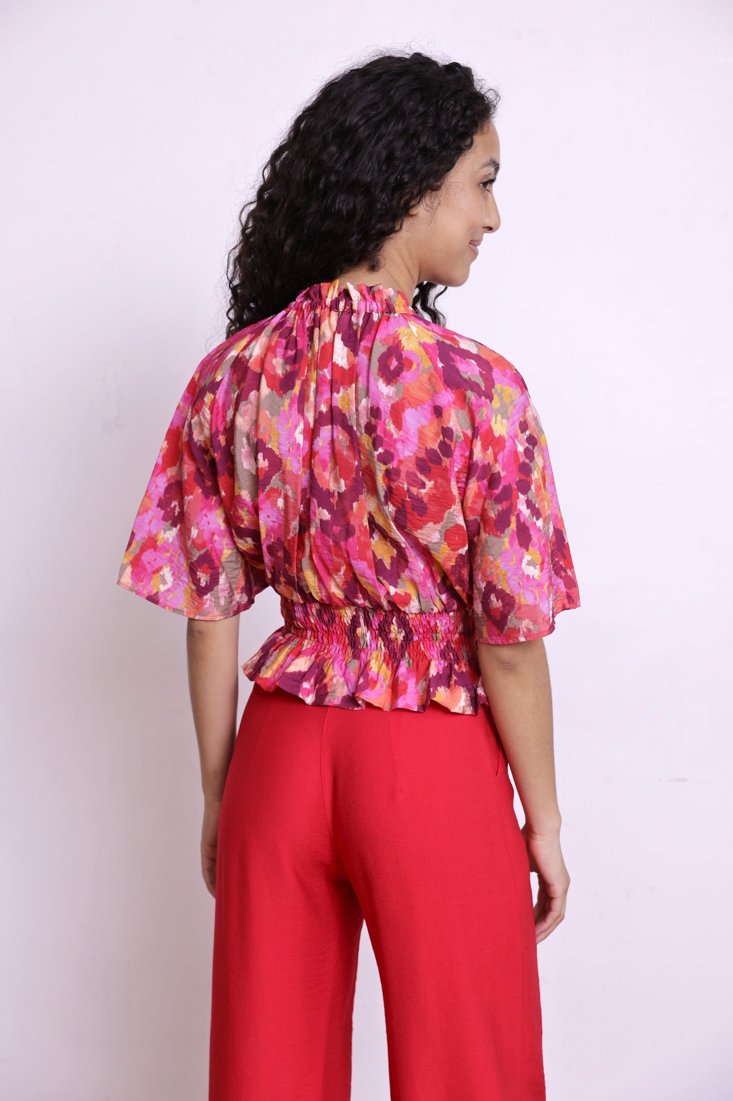 Top LIV print tulum fushia