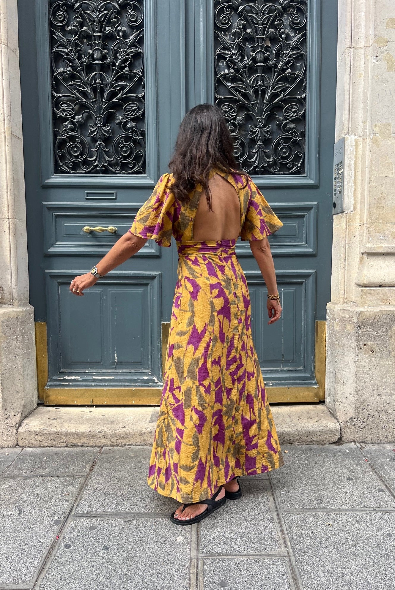 Robe GLORIA print kaki violine