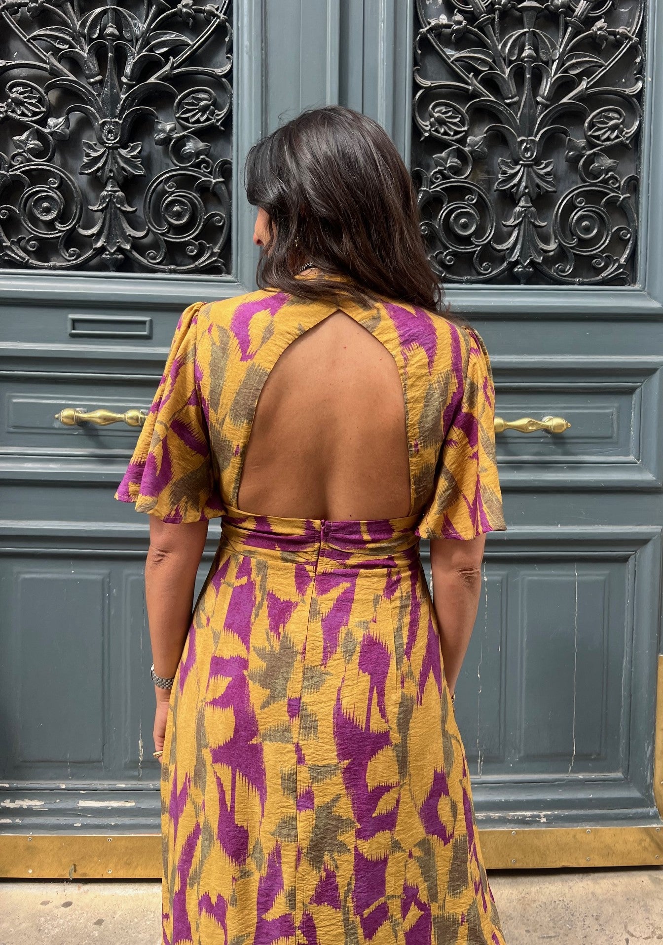 Robe GLORIA print kaki violine