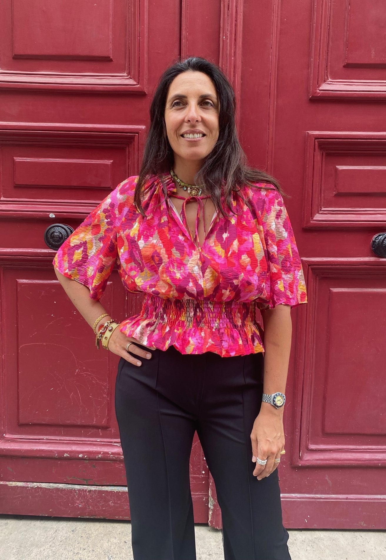 Top LIV print tulum fushia