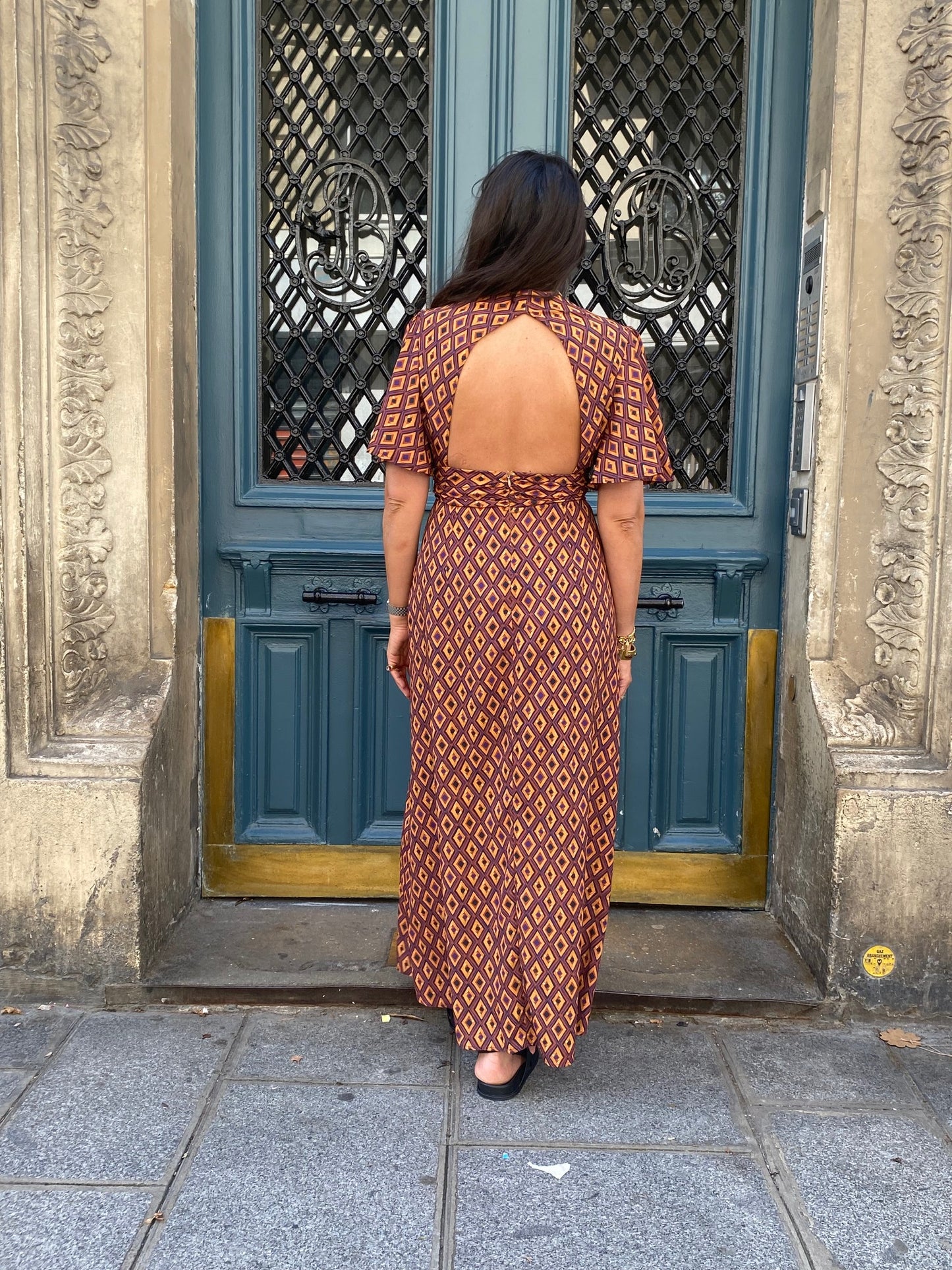 Robe GLORIA losanges ocre