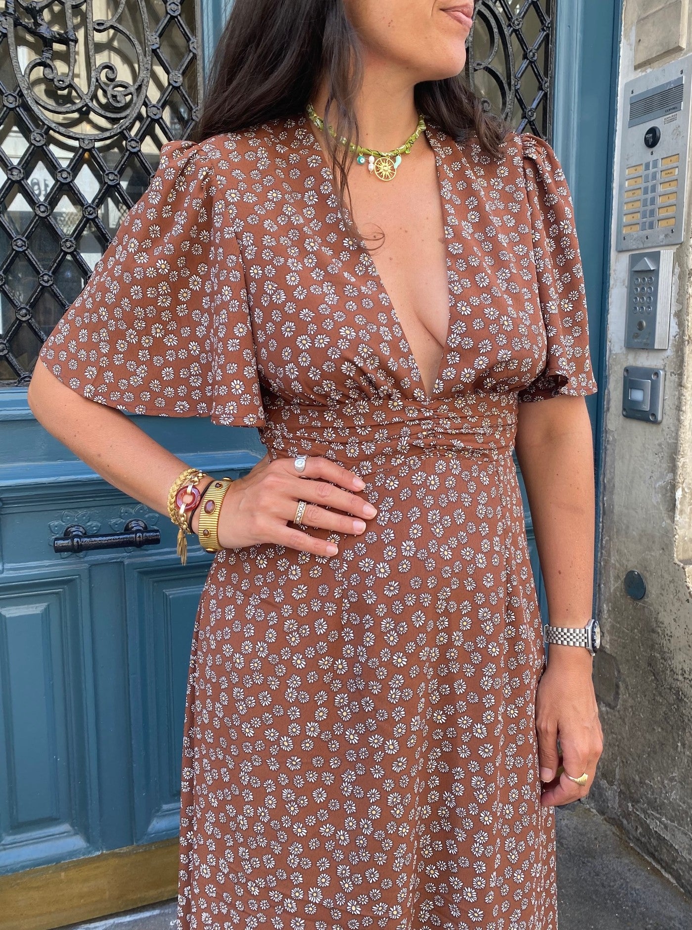 Robe GLORIA brun marguerites