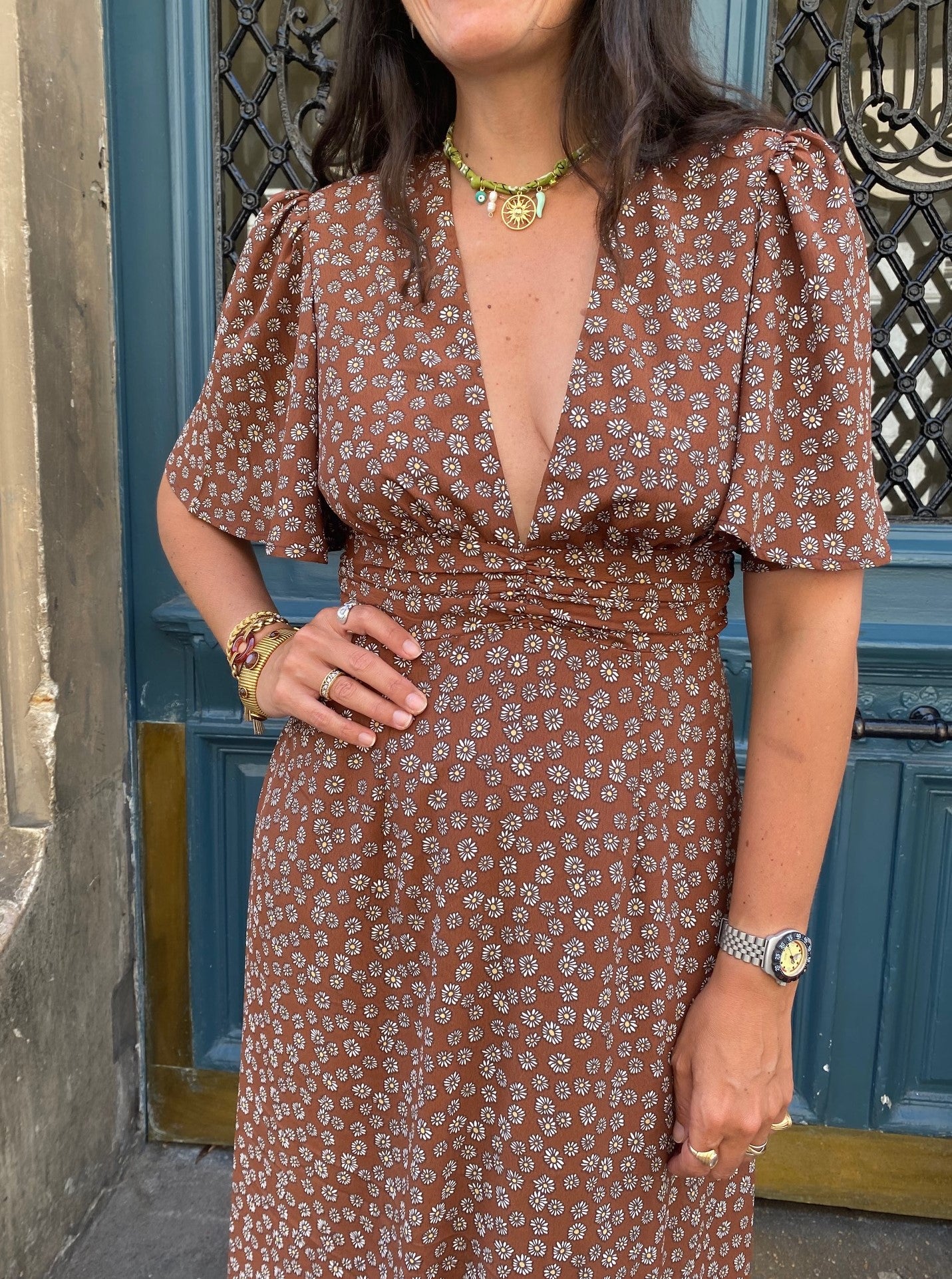 Robe GLORIA brun marguerites
