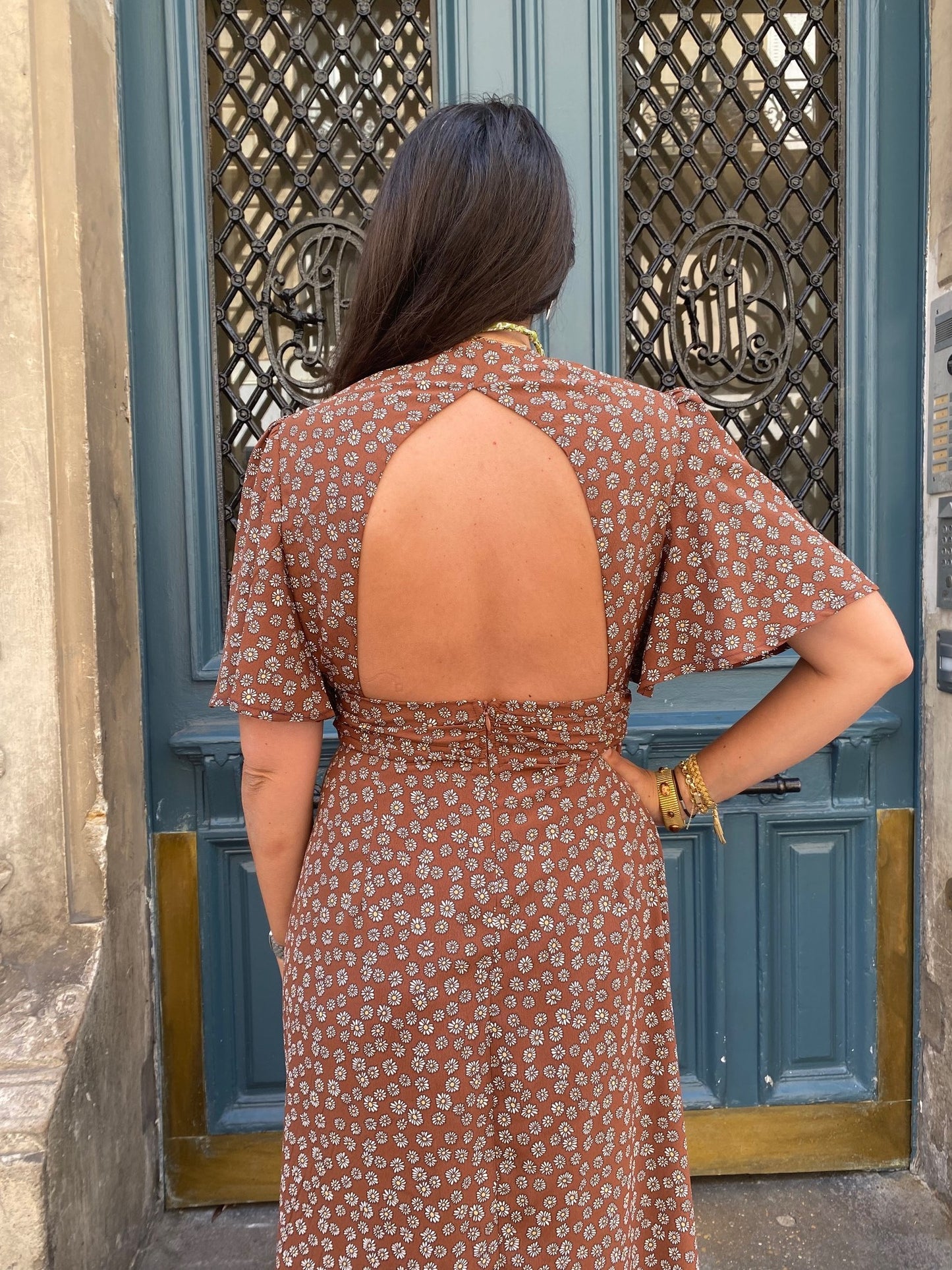 Robe GLORIA brun marguerites