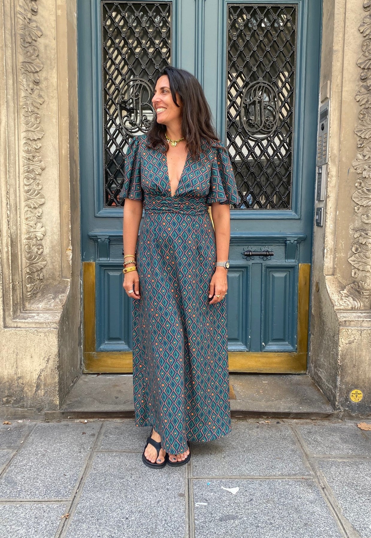Robe GLORIA losanges/ vert