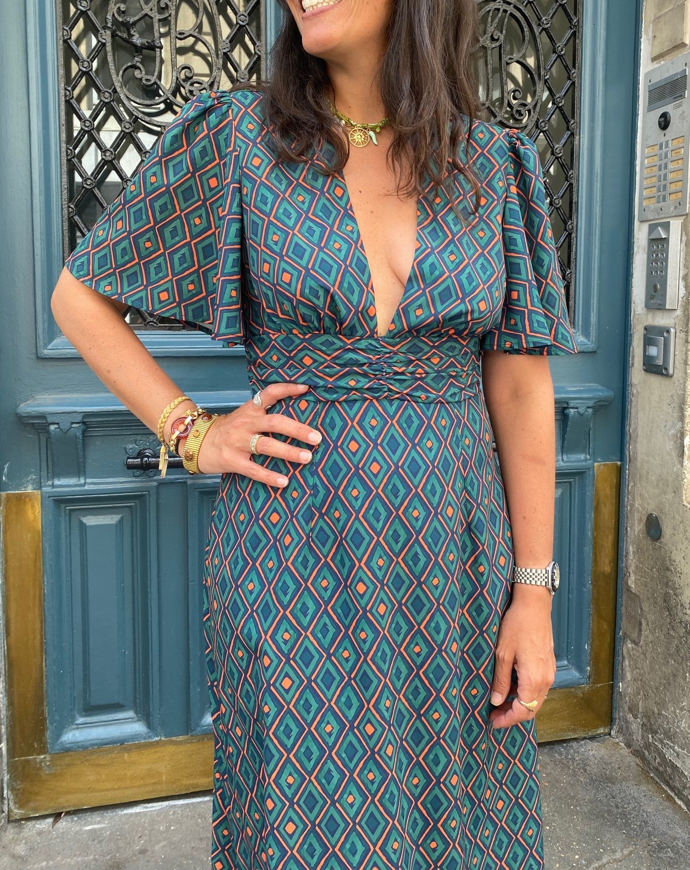 Robe GLORIA losanges/ vert