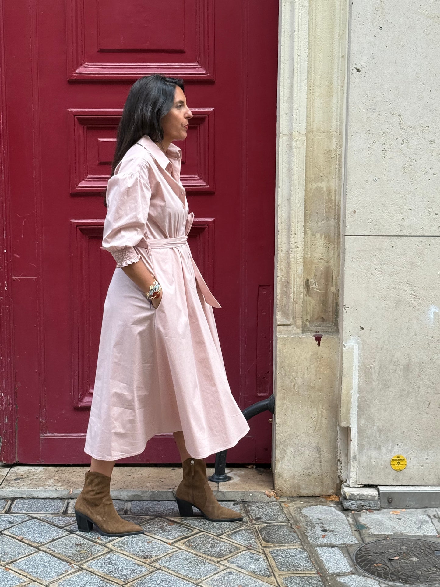 Robe Mae coton rose poudrée