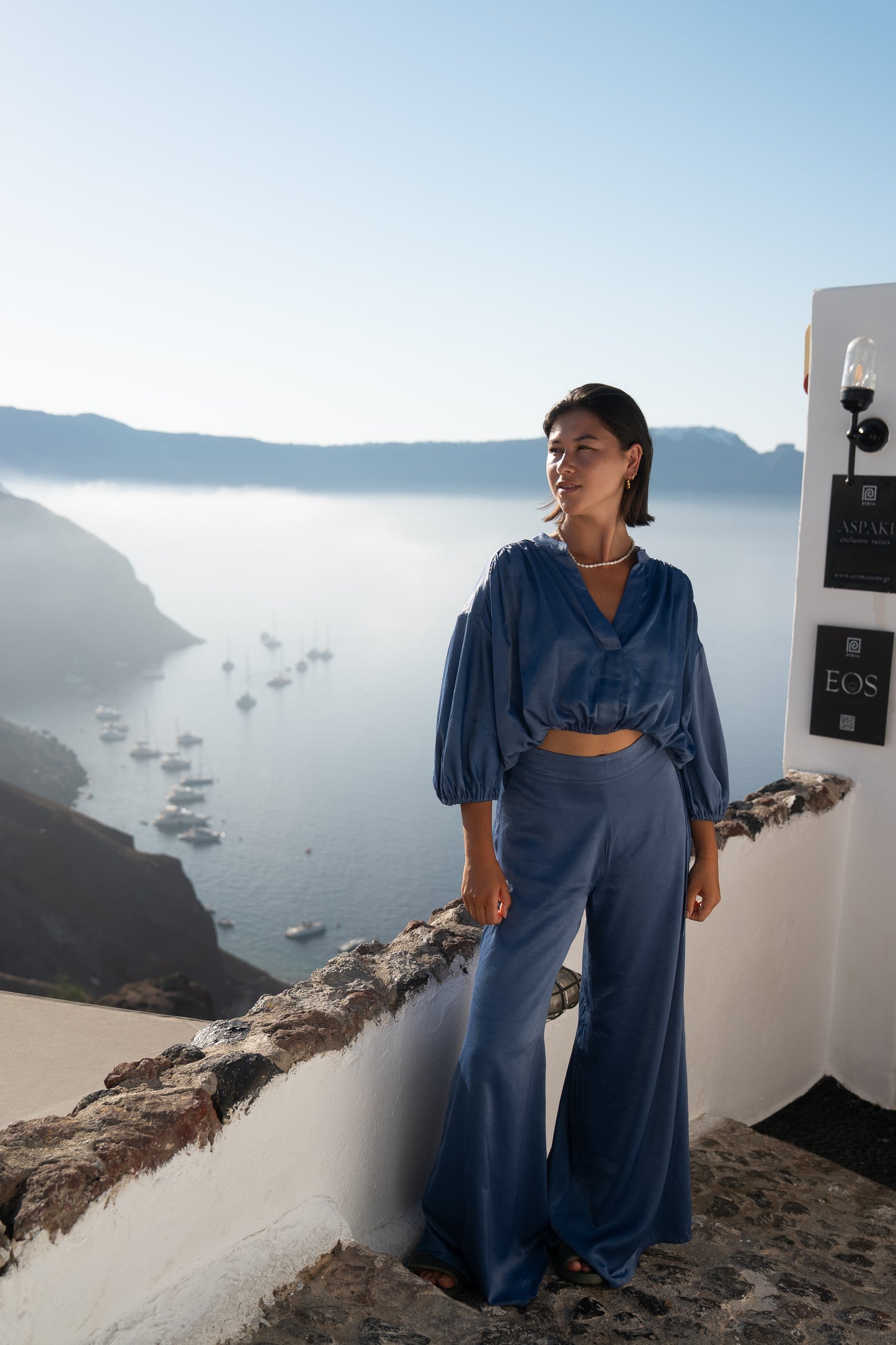 Pantalon ABBA satiné bleu azur