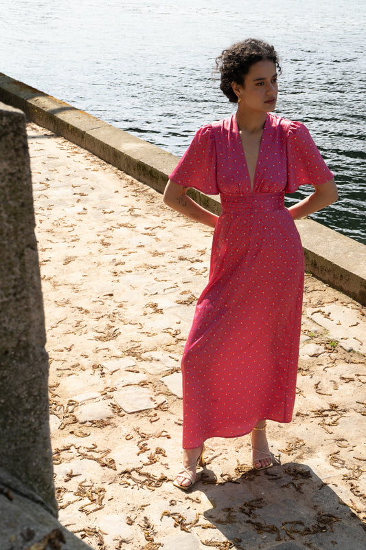 Robe GLORIA satiné rose violine