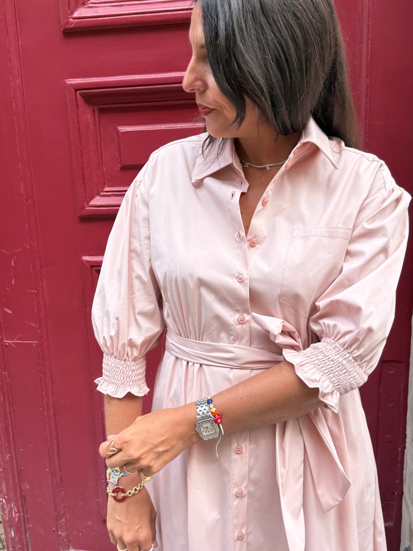 Robe Mae coton rose poudrée