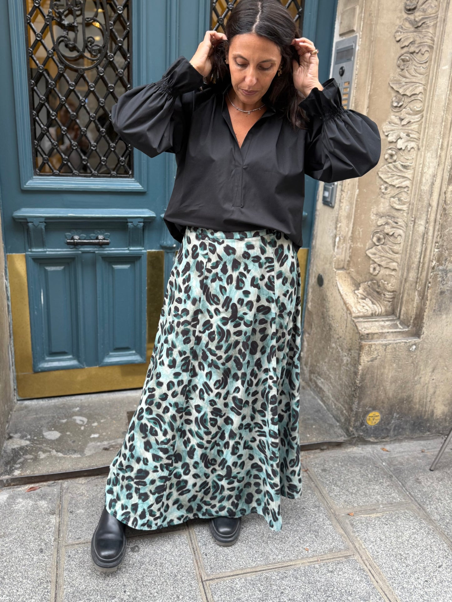 Jupe CAPUCINE léopard vert