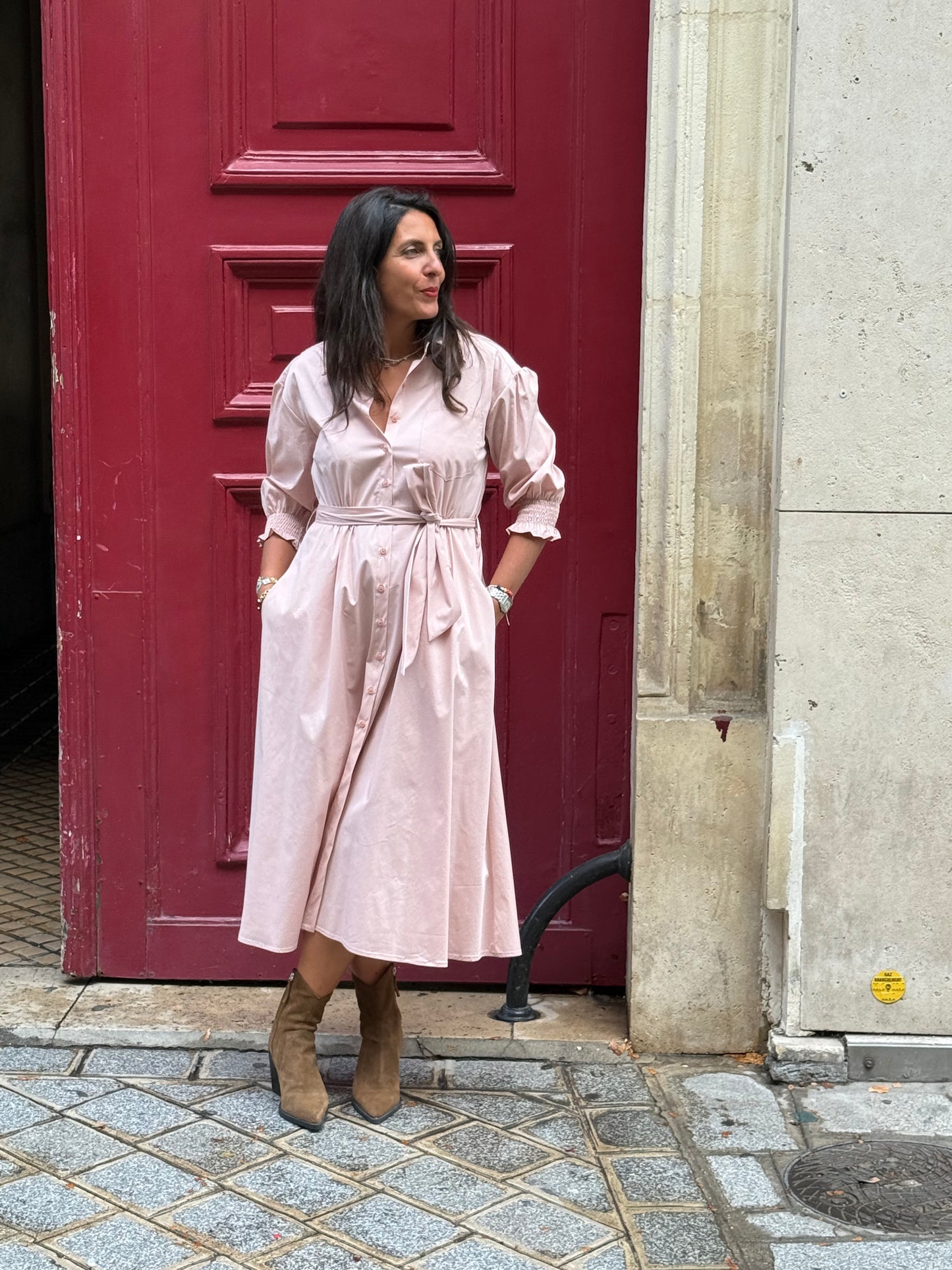 Robe Mae coton rose poudrée