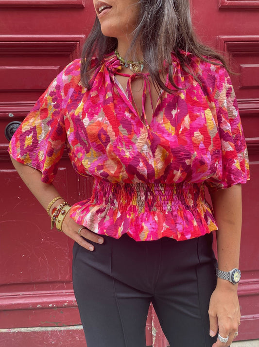 Top LIV print tulum fushia