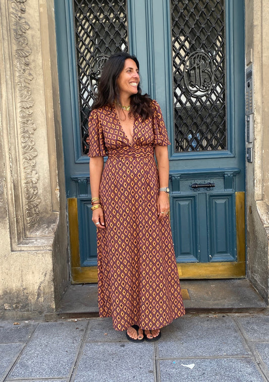 Robe GLORIA losanges ocre