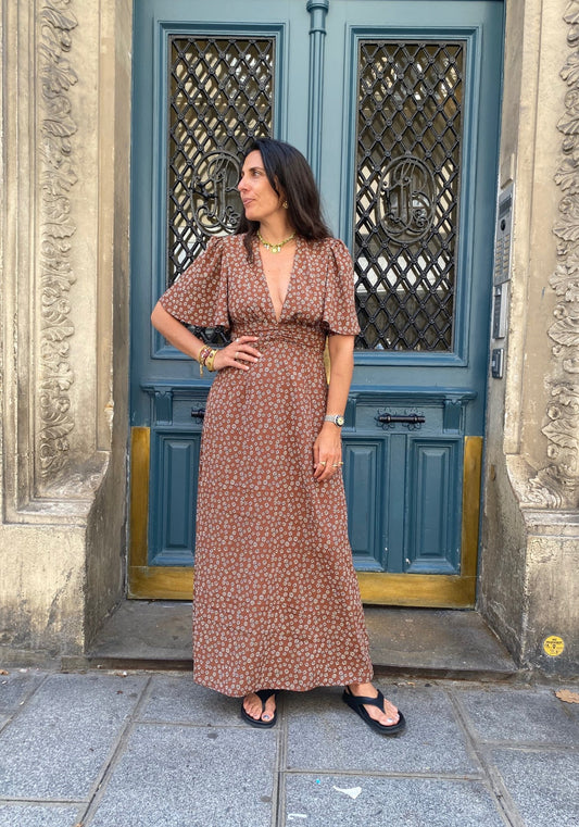 Robe GLORIA brun marguerites