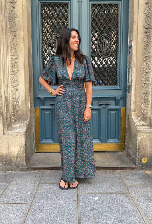 Robe GLORIA losanges/ vert